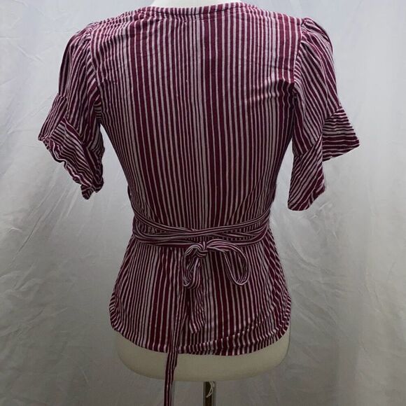 Free People Wrapped Around My Finger red wine/white stripe wrap shirt top XS - Picture 6 of 12